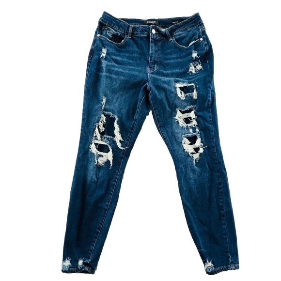 Womens 14W Judy Blue Skinny Fit Jeans Dark Denim Patch Destroy 29" Inseam JB8864 - Picture 1 of 12